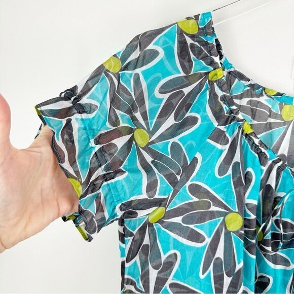 Milly Cabana Turquoise/Black Sheer Cotton Beach Cover-up Dress Tassel Medium - Picture 5 of 11